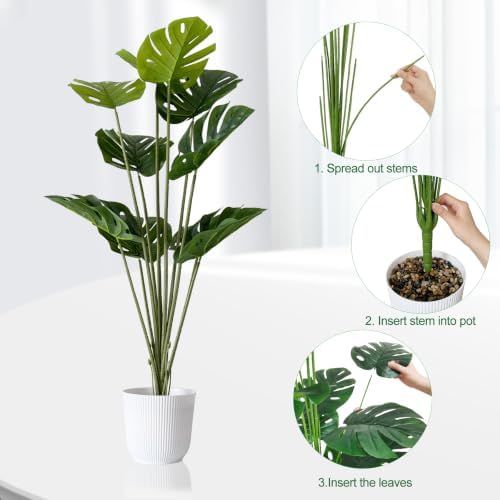 SAJANDAS Set of 2 Artificial Monstera Deliciosa Plants in Pots, Fake Tropical Trees with Greenery Leaves Stems, 46 Inch Faux Swiss Cheese Floor Plants for Porch, Office, Garden, Store, Home Decor - Image 4