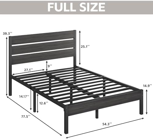 Fluest Full Bed Frame with Headboard and Footboard, Metal Platform Bed Frame with Under Bed Storage, All-Metal Support System, No Box Spring Needed, Easy Assembly,Rustic Grey - Image 2