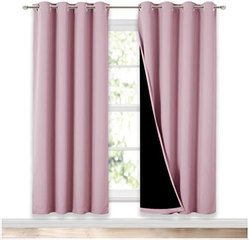 NICETOWN 100% Blackout Window Panel Curtains, Full Light Blocking Drapes with Black Liner for Nursery, 72 inches Drop Thermal Insulated Draperies (Lavender Pink, 2 Pieces, 52 inches Wide Per Panel) by NICETOWN