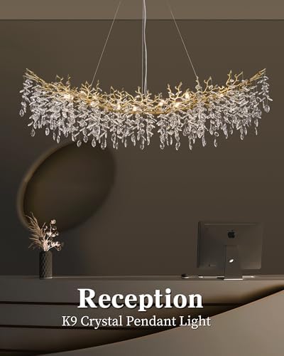 Modern Crystal Chandelier for Dining Room, 16-Light 63" Gold Tree Branch Chandeliers, Luxury K9 Crystal Rectangular Chandeliers for Kitchen Island Living Room - Image 5