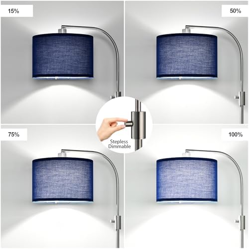 Nintiue Upgraded Modern Arc Dimmable Tall Standing Floor Lamp with Blue Shade, 1200 Lumens LED Bulb Included, for Living & Reading Room, Bedroom, Office & Nursery, Brushed Nickel - Image 3