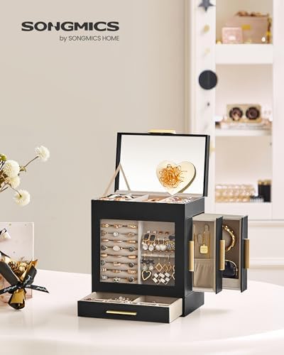 SONGMICS 5-Layer Jewelry Box with Glass Window, 3 Side Drawers - Image 2