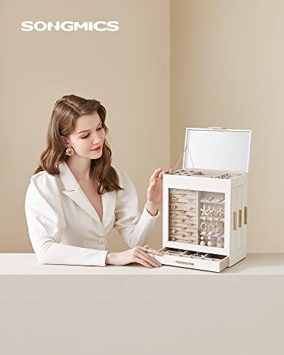 SONGMICS 5-Layer Jewelry Box with Glass Window, 3 Side Drawers - Image 2
