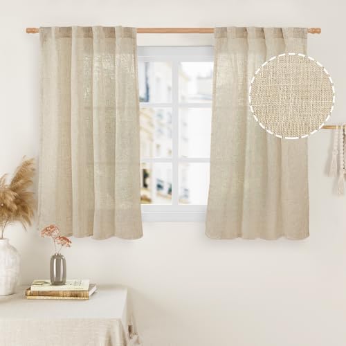 LAMIT Small Kitchen Window Linen Curtains 45 Inch Length 2 Panels by LAMIT