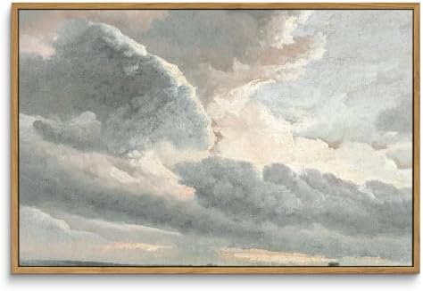 InSimSea Framed Canvas Wall Art Vintage Decor, Nature Wall Decor, Large Sky Clouds Sunset Wall Art Prints for Living Room, Classical Retro Paintings for Bedroom Office Home Decoration, 16"x24" by InSimSeaArt