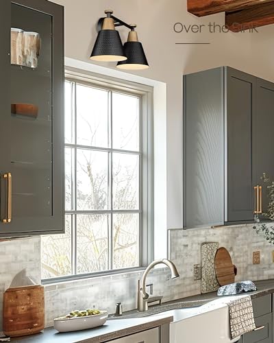 FEMILA Black Bathroom Light Fixtures, 2-Light Bathroom Vanity Lights Over Mirror with Hammered Metal Shade, Modern Wall Sconces Lighting for Kitchen Bedroom Living Room, 4FG59B-2W BK - Image 4