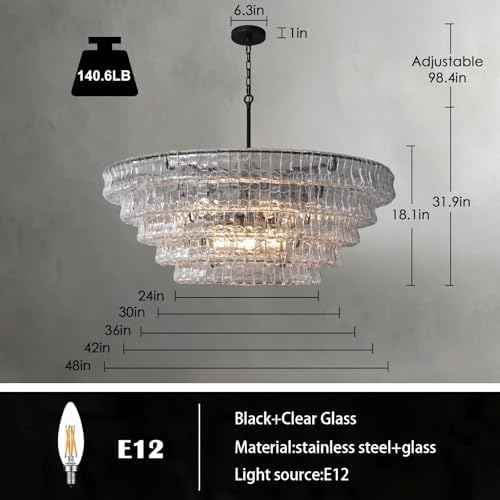 Modern 47 Inch Round Chandelier, Extra Large Clear Glass Drum Ceiling Light Fixture for Dining Room, Living Room, Foyer - Image 2