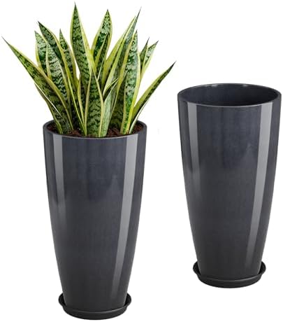 QCQHDU 21 inch Tall Planters for Outdoor & Indoor Plants, 2 Pack Sturdy Plant-Flower-Tree Pots for Front Porch Patio Deck Living Room Decor by QCQHDU