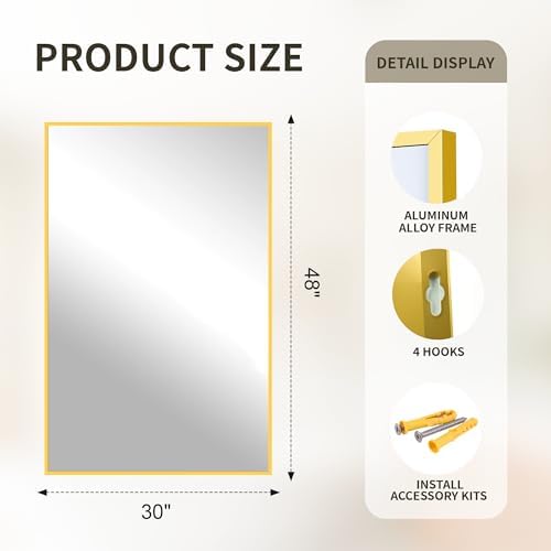 FICTOR Bathroom Vanity Mirror for Over Sink, 30" x 48", Gold - Image 2