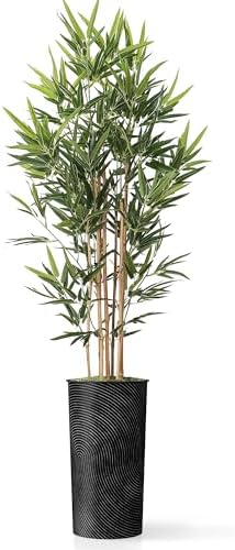 Artificial Tree in Geometric Spiral Pattern Planter, Fake Bamboo Silk Tree for Indoor and Outdoor Home Decoration - 70" Overall Tall (Plant Pot Plus Tree) - Image 2