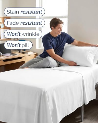 Twin XL 3 Piece Sheet Set - College Dorm Room Essentials - White - Image 5
