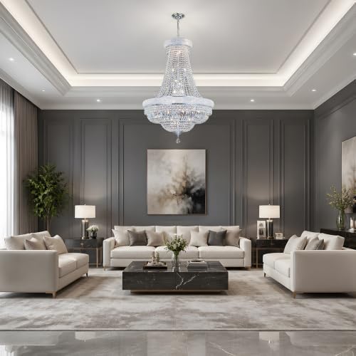 Chrome Crystal Chandeliers for Dining Room，28-Lights D30 Inch - Image 3