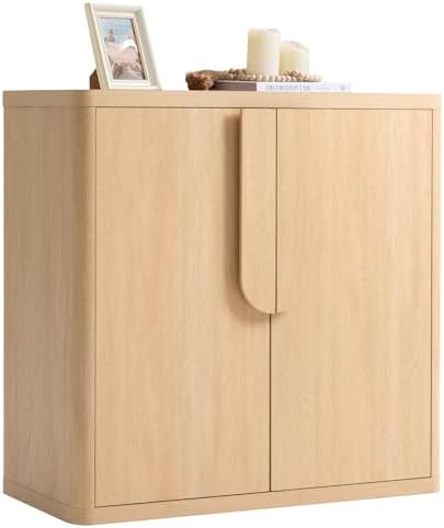 31.14'' Sideboard Buffet Cabinet W/Storage, Modern Accent Cabinets W/Curved Handles & Adjustable Shelves, 2 Doors Coffee Bar Buffet Table Credenza for Living Room Kitchen Hallway, Natural Oak by NOWABAY
