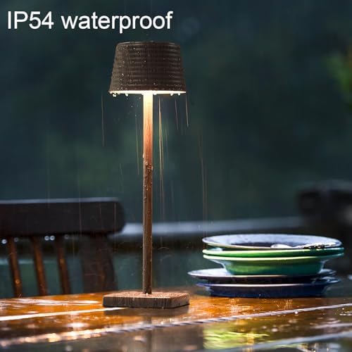 Cordless Rechargeable LED Table Lamp Set of 2, Walnut - Image 4