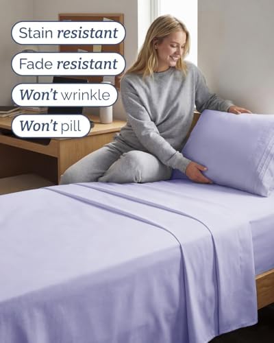 Twin XL 3 Piece Sheet Set - College Dorm Room Essentials - Lavender - Image 5