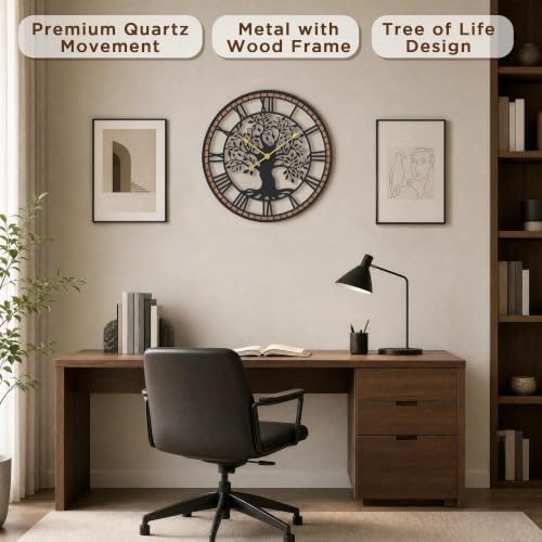 Micasso Large Wall Clock Decorative: 21 Inch Tree of Life Battery Operated - Image 2