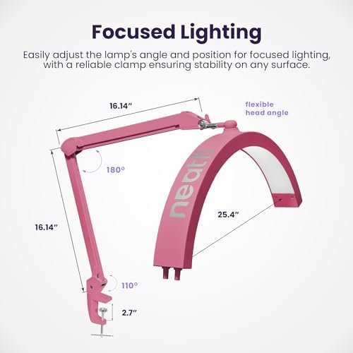 Neatfi Half Moon LED Table Lamp for Estheticians & Nail Techs – 2,500 Lumens | 5 Light Modes | Professional Task Lamp for Facial, Waxing, Threading & Tattoo (Pink, CCT with Clamp) - Image 6