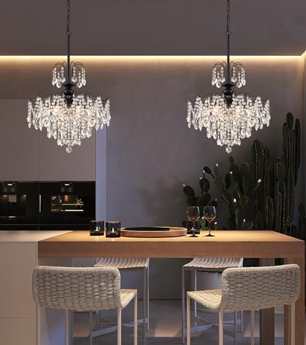 Q&S Crystal Chandelier for Dining Room,Modern Black Crystal Pendant Light,6 Lights for Kitchen Island Entryway Bathroom Office Bar UL Listed - Image 6