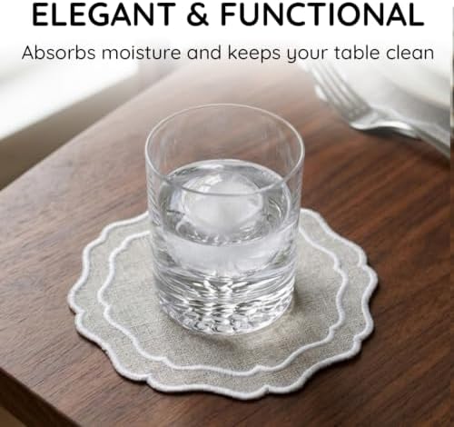 Linen Coasters for Drinks, Set of 6, 4.5 inch, Natural - Image 5