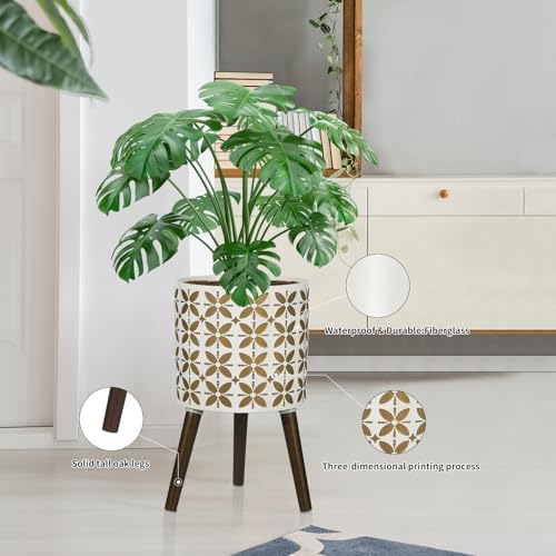10 Inch Planter with Stand, Modern Plants Pot for Indoor Plants with Legs, Large Planter Pot with Drainage Holes for Outdoor,White/Gold - Image 4