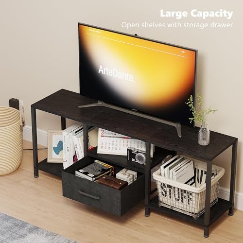 JARHETUN TV Stand with LED Lights, Entertainment Center with Open Shelves and Fabric Drawer, Media Console for 55 Inch TV, Television Stands for Living Room, Bedroom, Black - Image 5