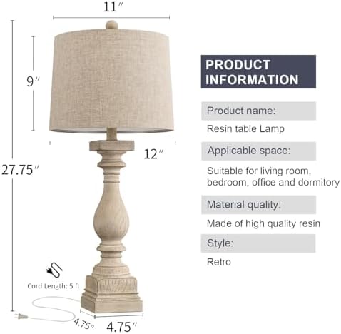 BOBOMOMO Retro 27" USB Charging Ports A/C Wash-White Farmhouse Lamps for Bedrooms Side Table Lamps Bedside Lamp for Nightstand Living Room 1 Pack (Blubs not Included) - Image 7