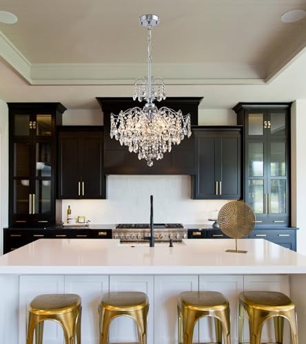 Q&S Modern Crystal Chandelier Chrome Pendant Light 6 Lights for Dining Room Kitchen Island Entryway Bathroom Hallway UL Listed - Image 4
