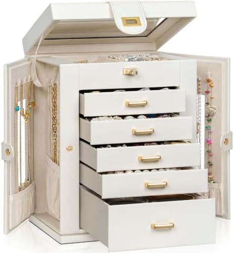 AKOZLIN 6-Tier Jewelry Box Organizer 5 Drawers Storage M-L White by AKOZLIN