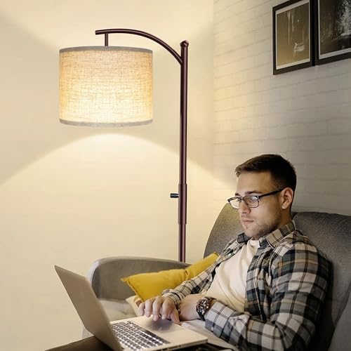 ROTTOGOON Dimmable Floor Lamp, Arc Floor Lamps for Living Room, Stepless Dimming Modern Standing Lamp with Linen Shade, Tall Lamp for Bedroom Office Dining Room- Brown - Image 7