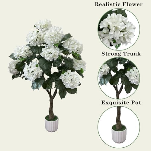 Artificial Hydrangea Tree 2 Pack, 4FT Faux Hydrangea Plant for Indoor & Outdoor Decor, Fake Hydrangea for Home Wedding Garden White - Image 2
