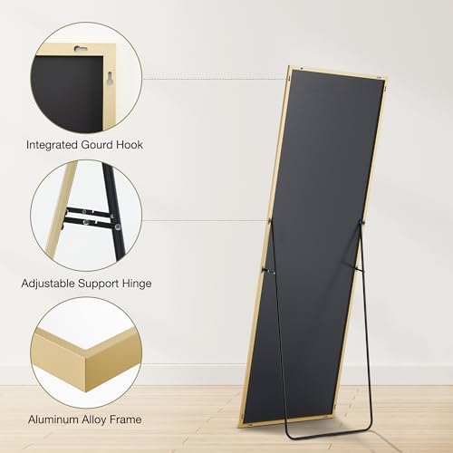 DUMOS Full Length Mirror 64"x21" Full Body Floor Mirror for Bedroom or Cloakroom, Can Stand Alone, Hang or Lean Against Wall, Tall Wall Mirrors with Stand, Gold - Image 6