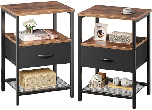 Huuger Nightstand Set of 2, Night Stand with Fabric Drawer, Mesh Shelf by Huuger