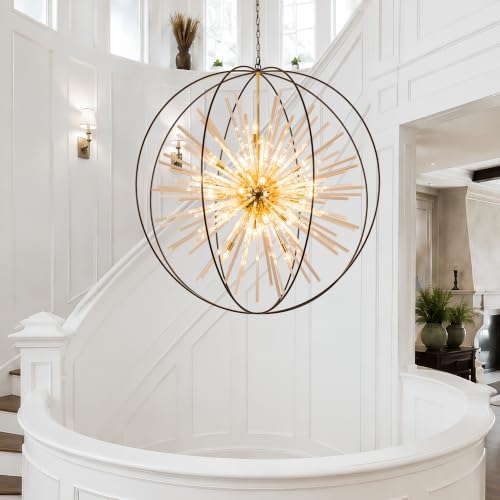 Vezzio Black and Gold Crystal Chandelier for High Ceiling Foyer Entryway - Image 7