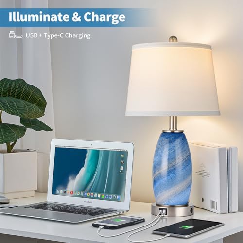 Lovlast Blue Lamps Set of 2 for Living Room Bedroom, 23.5" Glass Lamps - Image 5