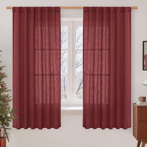 LAMIT Semi Sheer Linen Curtains 63 Inch for Living Room 52 x 63 Inch by LAMIT