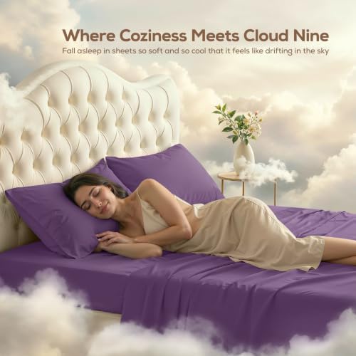 King Sheets Set, 4 Pieces 16" Deep Pocket Hotel Luxury Bedsheets, Egg Plant - Image 4