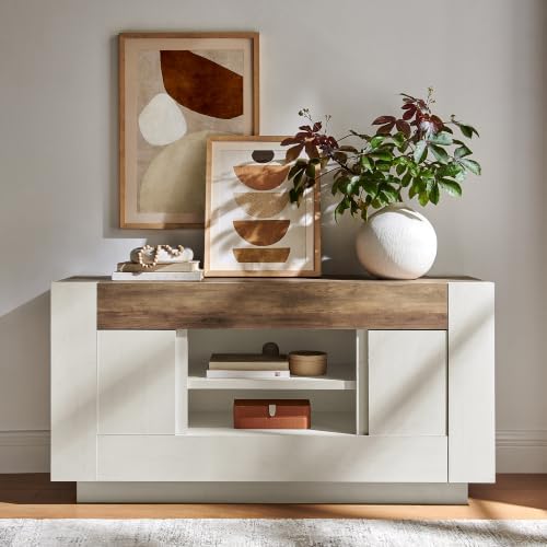 OKD 55" TV Stand for 65" TV, Thick Block Media Console, Antique White by OKD