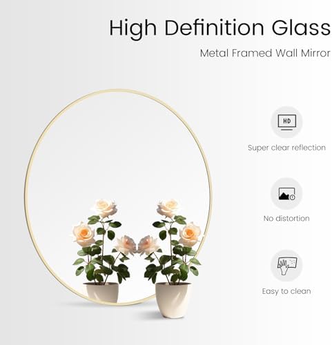 WallBeyond 28 inch Round Mirror Gold Large Circle Wall Mirror for Bathroom with Metal Framed, Round Wall Mirror for Wall Decor, Vanity, Entryway Living Room - Image 6