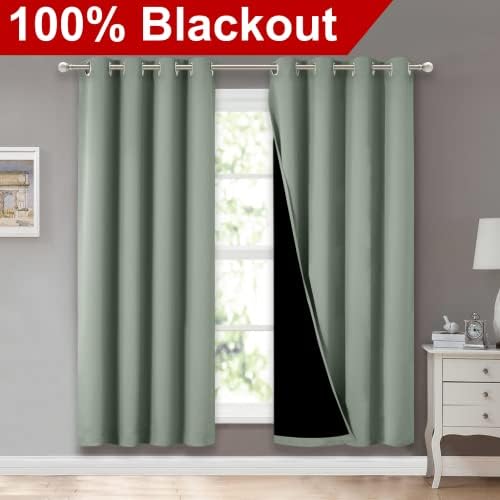 NICETOWN Greyish Green Blackout Curtains for Nursery 52" w x 72" L 2 Panels - Image 2