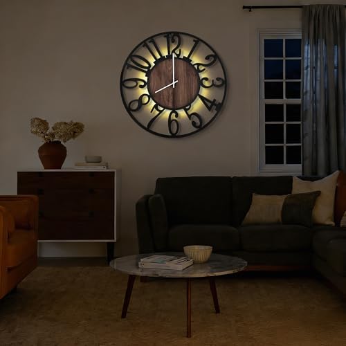 30" Silent Large Wall Clock – Adjustable Night Light, Battery Operated - Image 4