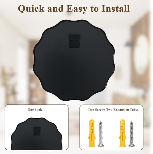 VooBang Black Scalloped Circle Mirror 20" Wavy Edge Round Wall Mirror - Image 6