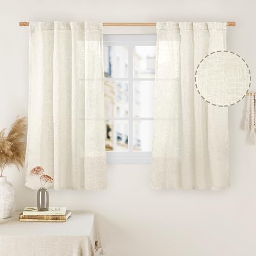 LAMIT Short Window Linen Curtains for Bedroom 2 Panels, 34 x 54 Inch by LAMIT