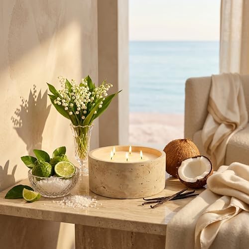 3-Wick Scented Candle-Sea Salt & Bergamot & Coconut,Soy Coconut Wax Blend Candle with Acacia Wood Lid,21oz Large Candle,45-Hour Long Burning,Aromatherapy Candle for Home Decor - Image 6