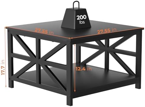 GreenForest 27.55 Inch Square Coffee Table with 2 Tier Storage - Image 2