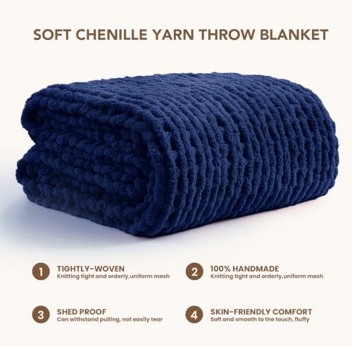 L'AGRATY Chunky Knit Throw Blanket for Couch, 50 x 70 Inches, Dark Blue - Image 3