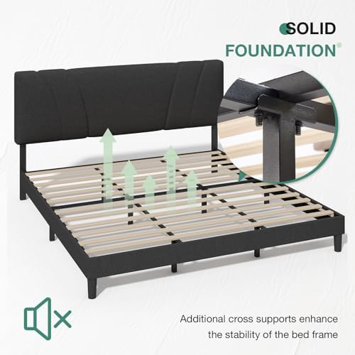 Novilla King Size Bed Frame with Adjustable Headboard Platform King Bed Frame Linen Fabric Upholstered Headboard, No Box Spring Needed, Noise-Free, Wooden Slats Support, Easy Assembly, Dark Grey - Image 6