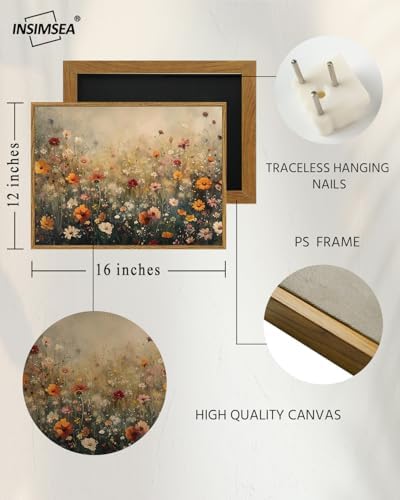 InSimSea Framed Canvas Wall Art Vintage Decor, Wall Decor for Living Room Bedroom Office Bathroom, Nature Landscape Flower Wildflower Oil Painting Prints, Home Desk Decorations, 12x16inch - Image 4
