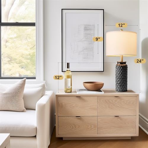 USumkky 24" Modern Ceramic Black Bedside Lamp Set of 2 Table Lamp for Bedroom Decor Farmhouse Table Lamp for Living Room Office Dorm - Image 6