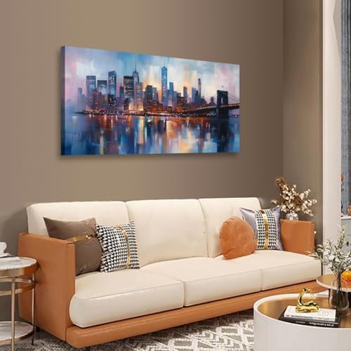 Abstraction Pictures Canvas Wall Art for Living room Office Bedroom Wall Decor,City Wall Art Print Paintings Modern Blue Great bridge Artwork Waterproof Ready to Hang-20x40inch - Image 2