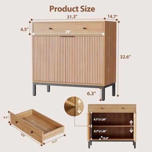 Mericonia 31 Inch Sideboard Buffet Cabinet Storage, Modern Wood Console Fluted Credenza - Image 2